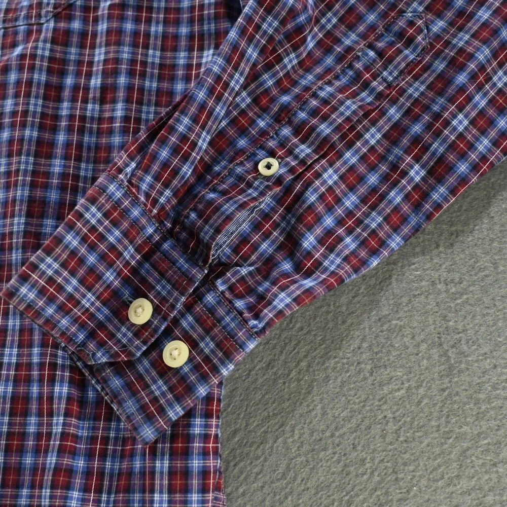 Banana Republic Mens Soft Wash Plaid Button Down Shirt Large Maroon Blue